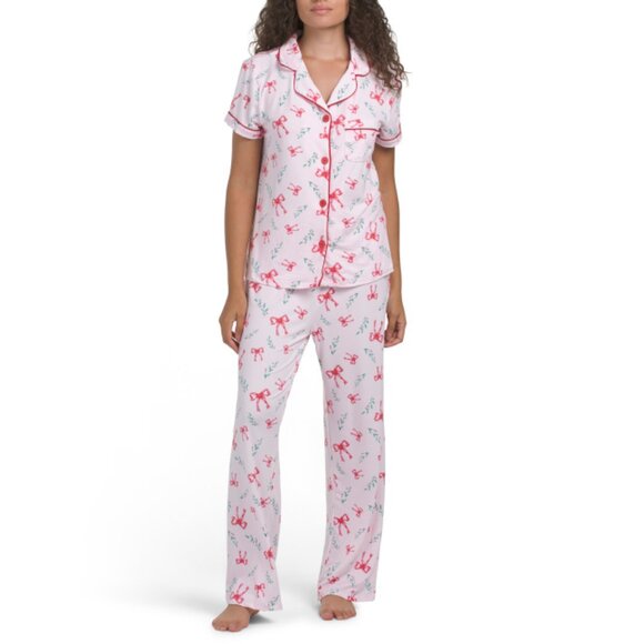 TART Pink 2pc Bows And Sprigs Pajama Set - Picture 1 of 2